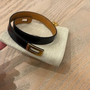 Hermes Kelly Black and Gold Leather Bracelet